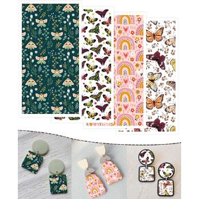 Puocaon Flower Transfer Paper for Polymer Clay, 4 Design 20 Pcs Purple Pink Floral Clay Transfer Paper for Polymer Clay Earrings, Flower Blossom Image Transfer Paper for Polymer Clay Jewelry Making