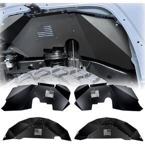 Front & Rear Inner Fender Liner Wheel Well Set Aluminum Mud Guards Fashion Pattern Compatible with Jeep Wrangler JK JKU Unlimited 2007-2018 Black