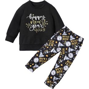 New Year Toddler Boy Outfit, New Years Eve Outfit 2025 Letter Printed Boy Top + Cute Pants 2Pcs Outfit Set