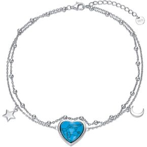 Mother’s Day Gift Turquoise Anklet for Women Foot Bracelets Blue Stone Anklet 925 Sterling Silver Turquoise Anklet Jewelry for Women Birthday