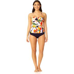 Anne Cole Women's Solid Twist Front Shirred Bandeau Tankini Swim Top