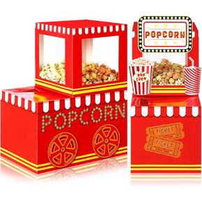 12 Pcs Giant Popcorn Boxes Popcorn Cart Cardboard Standup Popcorn Prop Decorations with Cards Large Popcorn Box for Circus Carnival Party Movie Night Birthday Halloween Holiday Celebration Decor