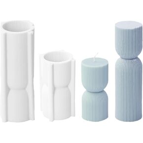 2 Pack Cylindrical Tall Pillar Silicone Molds, DIY Ribbed Twist Molds for Candle Making, Geometric Abstract Decorative Striped Aroma Gypsum Molds for Home Decor Art Crafts