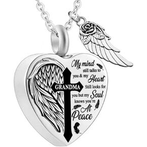 Heart Urn Necklaces for Ashes Cross Angel Wings Cremation Jewelry Keepsake Memorial Pendant for Men Women