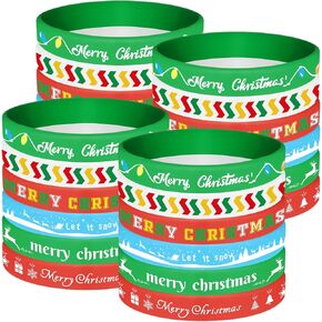 NEBURORA 24pcs Christmas Silicone Bracelet 8 Style Rubber Wristband Xmas Pattern Wrist Band for Merry Christmas Theme Party Decor Supplies