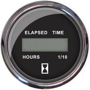 Faria 13715 Chesapeake Stainless Steel Digital Hourmeter (12-32 VDC) - 2", Black