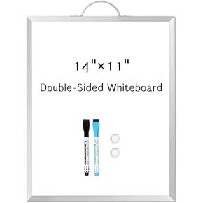 Double-Sided Magnetic White Board Dry Erase Board, 14"x11" Small White Board for Wall, Hanging Portable Whiteboard for Office Home School, Gold