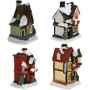 SAFIGLE Christmas Village Sets, LED Lighted Christmas Village Houses Figurines for Christmas Tree Decorations, Vintage Christmas Village Collection for Christmas Holiday Home Decorations