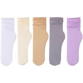 Womens Crew Socks-5 Pairs Colored Soft Thin Cotton Socks Cute Casual Athletic Neutral Ankle Socks