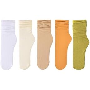 Womens Crew Socks-5 Pairs Colored Soft Thin Cotton Socks Cute Casual Athletic Neutral Ankle Socks