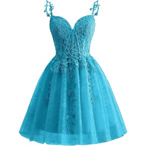 Yuxin Spaghetti Strap Lace Homecoming Dresses for Teens 2024 Tulle Short Prom Dress Cocktail Gowns