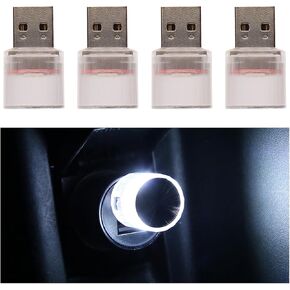 4PCS LED Car Interior Atmosphere Lamp, Plug-in USB Portable Mini Automotive Night Light Interface Trunk Ambient Lighting Kit, Car Interior Decor Universal for SUV, Truck（Colorful/Fast Flash）