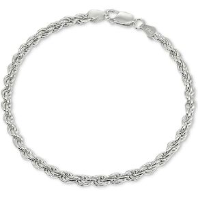 Solid 925 Sterling Silver Made in Italy Diamond Cut Rope Bracelet/Anklet for Men and Women
