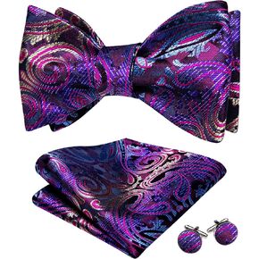 YOHOWA Bow Ties for Men Paisley Self Tie Bowtie Pocket Square Cufflinks Set Classic Woven Formal Wedding Tuxedo Party