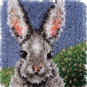 Grey Rabbit Latch Hook Kits Rug Handmade Crochet Yarn DIY Embroidery Needlework Hook and Latch Kit Printed Canvas Carpet Cushion Cover Home Sofa Christmas Decoration 30x30cm