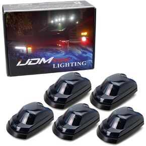 iJDMTOY 5pc Smoked Lens Amber Yellow Full LED Cab Roof Marker Light Kit Compatible With 2017-up Ford F250 F350 F450 F550 Super Duty (Fit the Trucks Initially Without OEM Cab Roof Lamps)