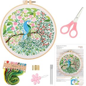 MUFEKUM Embroidery Kit for Beginners, Embroidery Starter Kit with Pattern and Instructions, Embroidery Hoop, Cloth, Threads, Scissors, Needles, Cross Stitch Kits Needlepoint Kits for Adults (Blue)