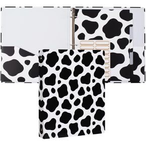 Cute Binders! Decorative Hardcover 3 Ring Binder 1 Inch (Letter-Size) with 5-Tab Dividers and File Folder Labels. Cow Print Three Ring Binder for Cute School Supplies and Office Supplies