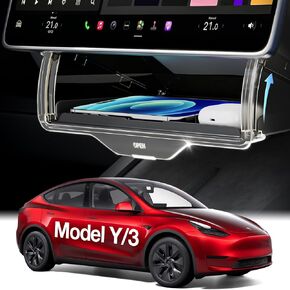 2024 Upgrade Tesla Model Y Accessories Under Screen Storage Box [Hidden Design & Stable Installation] Center Console Organizer Tray with Anti-Slip Silicone Pad, for Model Y 2019~2024