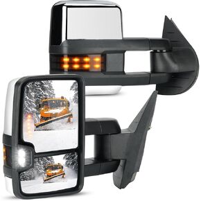 Power Heated Towing Mirrors Chrome Fit for Chevrolet for Silverado Fit for GMC for Sierra 1500 2500 3500 for Avalanche for Suburban for Tahoe for Yukon 2007-2013 Clearance Smoke Turn Signal Light 2pc