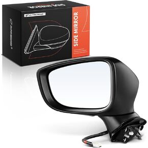 A-Premium Passenger Side Power Door Mirror - Compatible with Mazda 3 2017-2018, 3 Sport 2017-2018 - Non-Heated Manual Folding Black Outside Rear View Mirror with Turn Signal - Replace# MA1321184