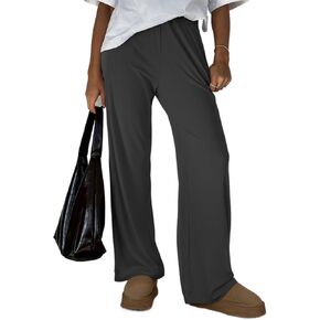 ForeFair Women's Wide Leg Ribber Pant Loose Cozy Casual Sweatpants Pajama Lounge Flowy Pants With Pockets