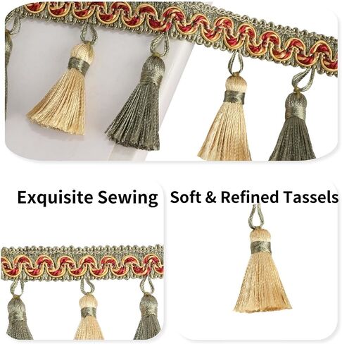 Tassel Fringe Trim 5.25 Yard x 2.56 Inches Luxury Handmade Beaded Tassel Fringing Trimmings for Curtain Sofa Dress Decor DIY Tassel Fabric Ribbon Trimming in Kuwait
