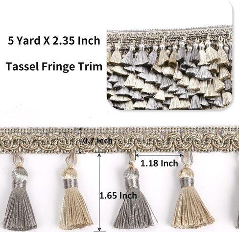 Tassel Fringe Trim 5.25 Yard x 2.56 Inches Luxury Handmade Beaded Tassel Fringing Trimmings for Curtain Sofa Dress Decor DIY Tassel Fabric Ribbon Trimming in Kuwait