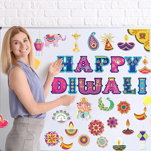 44Pcs Happy Diwali Bulletin Board Set,Indian Festival of Lights Party Themed Paper Cutouts for Hindu Festival Classroom Chalkboard Wall Decor Deepavali Party Decoration Supplies in Saudi Arabia