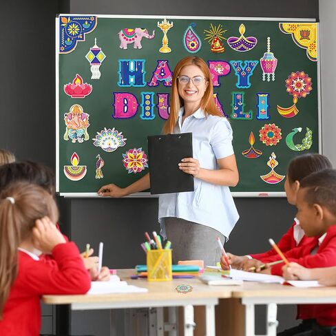 44Pcs Happy Diwali Bulletin Board Set,Indian Festival of Lights Party Themed Paper Cutouts for Hindu Festival Classroom Chalkboard Wall Decor Deepavali Party Decoration Supplies in Saudi Arabia