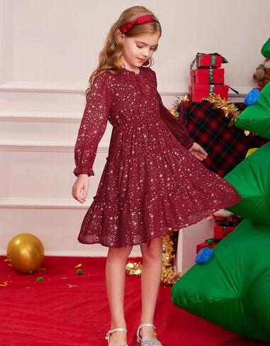 GRACE KARIN Girls Star Dress 6-14Y Christmas Fall Party Birthday School Holiday Long Sleeve Dresses in Saudi Arabia