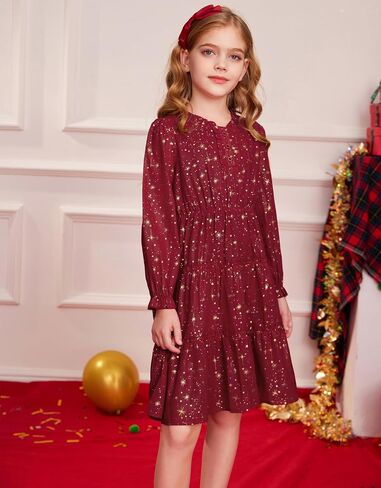 GRACE KARIN Girls Star Dress 6-14Y Christmas Fall Party Birthday School Holiday Long Sleeve Dresses in Saudi Arabia