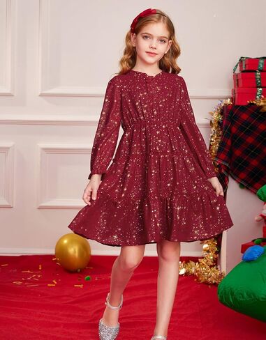 GRACE KARIN Girls Star Dress 6-14Y Christmas Fall Party Birthday School Holiday Long Sleeve Dresses in Saudi Arabia