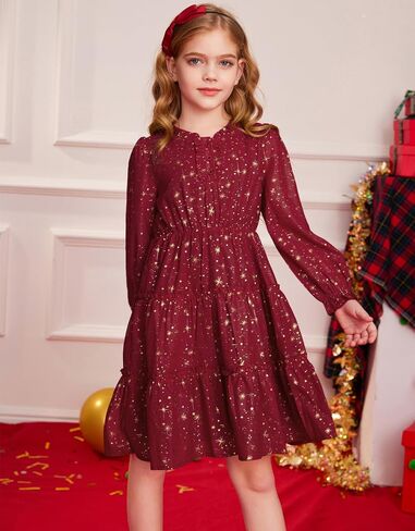 GRACE KARIN Girls Star Dress 6-14Y Christmas Fall Party Birthday School Holiday Long Sleeve Dresses in Saudi Arabia