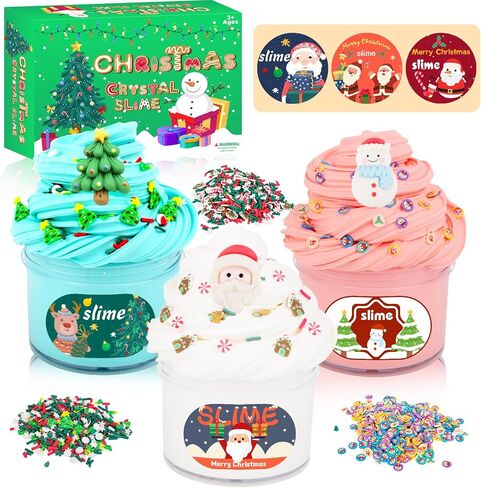 3 Pack Christmas Butter Slime Kit for Kids, Scented Slime with Santa Claus, Snowman, Christmas Tree Charm, Soft, Non-Sticky, Goodies Bag Toy for Christmas Party Favors, Birthday Gifts for Girl Boy in Kuwait