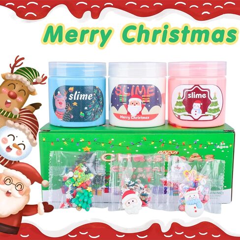 3 Pack Christmas Butter Slime Kit for Kids, Scented Slime with Santa Claus, Snowman, Christmas Tree Charm, Soft, Non-Sticky, Goodies Bag Toy for Christmas Party Favors, Birthday Gifts for Girl Boy in Kuwait
