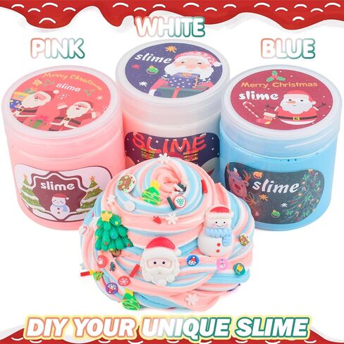 3 Pack Christmas Butter Slime Kit for Kids, Scented Slime with Santa Claus, Snowman, Christmas Tree Charm, Soft, Non-Sticky, Goodies Bag Toy for Christmas Party Favors, Birthday Gifts for Girl Boy in Kuwait