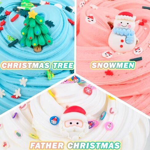 3 Pack Christmas Butter Slime Kit for Kids, Scented Slime with Santa Claus, Snowman, Christmas Tree Charm, Soft, Non-Sticky, Goodies Bag Toy for Christmas Party Favors, Birthday Gifts for Girl Boy in Kuwait