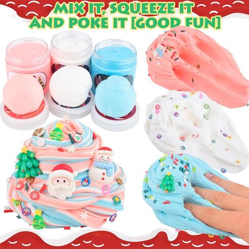 3 Pack Christmas Butter Slime Kit for Kids, Scented Slime with Santa Claus, Snowman, Christmas Tree Charm, Soft, Non-Sticky, Goodies Bag Toy for Christmas Party Favors, Birthday Gifts for Girl Boy in Kuwait