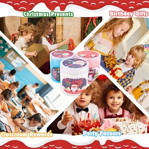 3 Pack Christmas Butter Slime Kit for Kids, Scented Slime with Santa Claus, Snowman, Christmas Tree Charm, Soft, Non-Sticky, Goodies Bag Toy for Christmas Party Favors, Birthday Gifts for Girl Boy in Kuwait