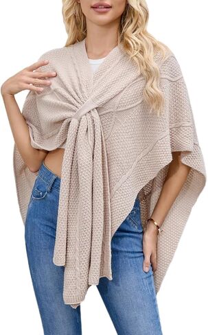 Ferand Women's Cable Knit Shawl Wraps Cross Front Lightweight Poncho Sweater for Fall Winter Fashion in Saudi Arabia