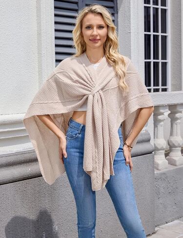 Ferand Women's Cable Knit Shawl Wraps Cross Front Lightweight Poncho Sweater for Fall Winter Fashion in Saudi Arabia