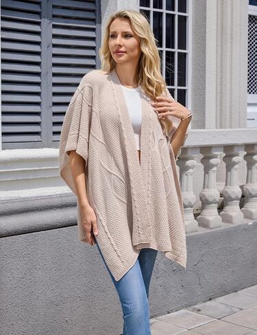 Ferand Women's Cable Knit Shawl Wraps Cross Front Lightweight Poncho Sweater for Fall Winter Fashion in Saudi Arabia