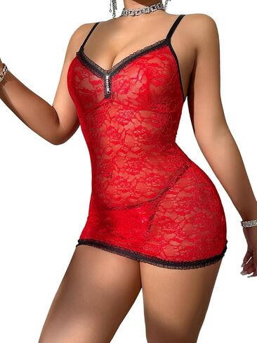 ملابس داخلية مثيرة شفافة شبكية على شكل قلب للنساء من WDIRARA بيبي دول ملابس نوم مكشكشة مكشكشة قميص نوم مع ثونغ in Saudi Arabia