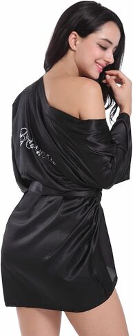 Women's Bridal Robe Bride Bridesmaid Kimono Bathrobes Getting Ready Dressing Gown for Wedding Day in Kuwait