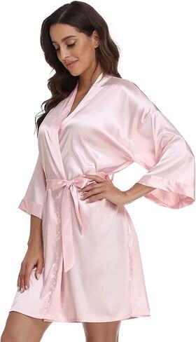 Women's Bridal Robe Bride Bridesmaid Kimono Bathrobes Getting Ready Dressing Gown for Wedding Day in Kuwait