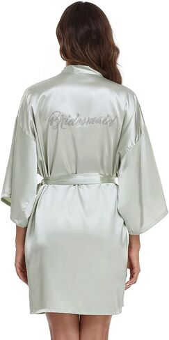 Women's Bridal Robe Bride Bridesmaid Kimono Bathrobes Getting Ready Dressing Gown for Wedding Day in Kuwait