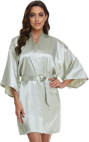 Women's Bridal Robe Bride Bridesmaid Kimono Bathrobes Getting Ready Dressing Gown for Wedding Day in Kuwait