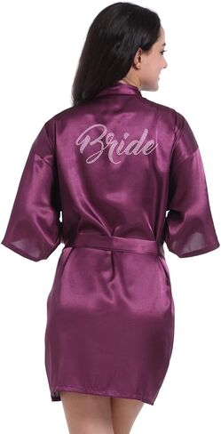 Women's Bridal Robe Bride Bridesmaid Kimono Bathrobes Getting Ready Dressing Gown for Wedding Day in Kuwait