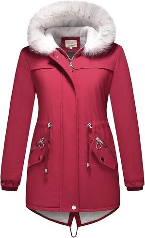 Lamgool Winter Coats for Women Warm Sherpa Fleece Long Back Jacket Thicken Parka with Hood in Kuwait